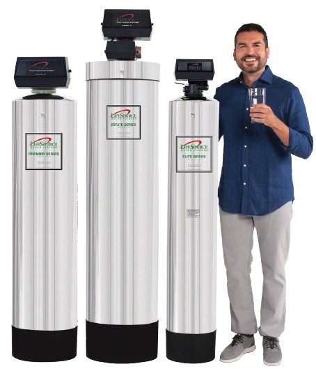 LifeSource Water System tanks with a male model showcasing