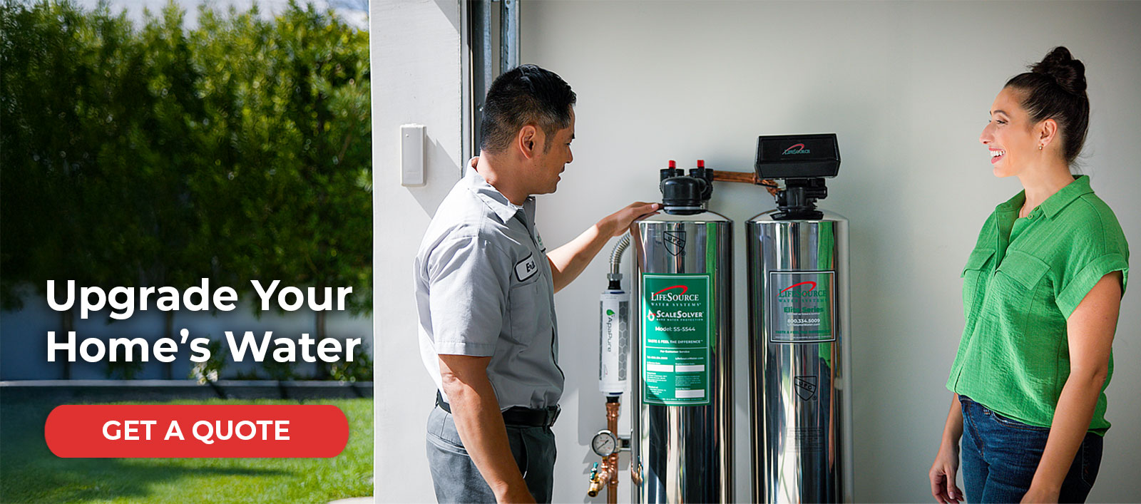 worker shows equipment to customers